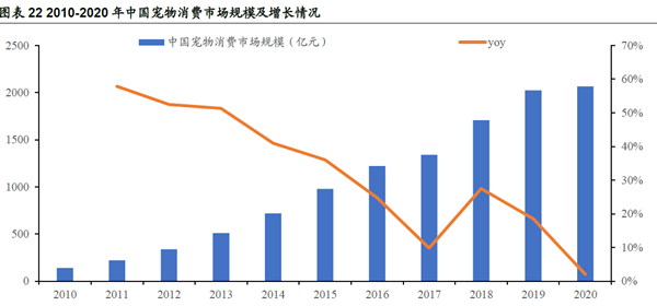 2010-2020 年中國寵物消費市場規模及增長情況