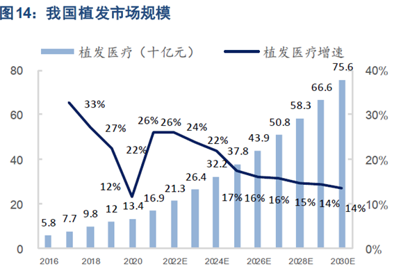我國植發(fā)市場規(guī)模