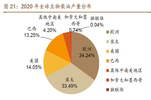 2020 年全球生物柴油產量分布