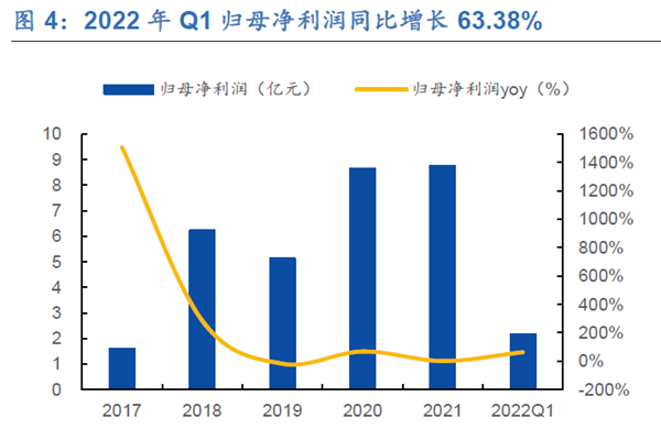 2022 年Q1 歸母凈利潤同比增長63.38%