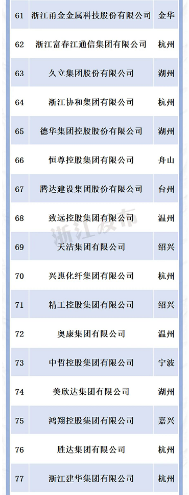 浙江省民營企業100強