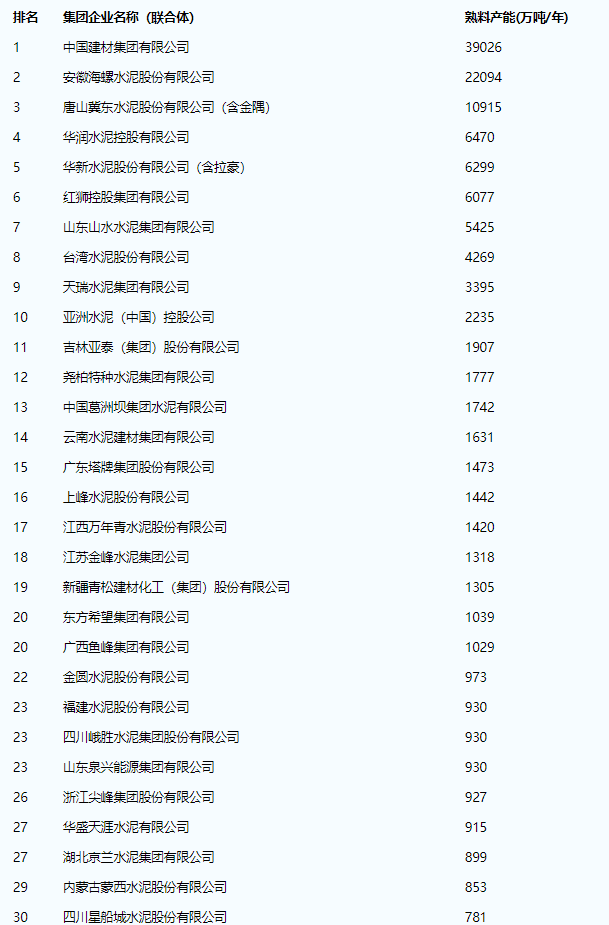 中國水泥企業排名